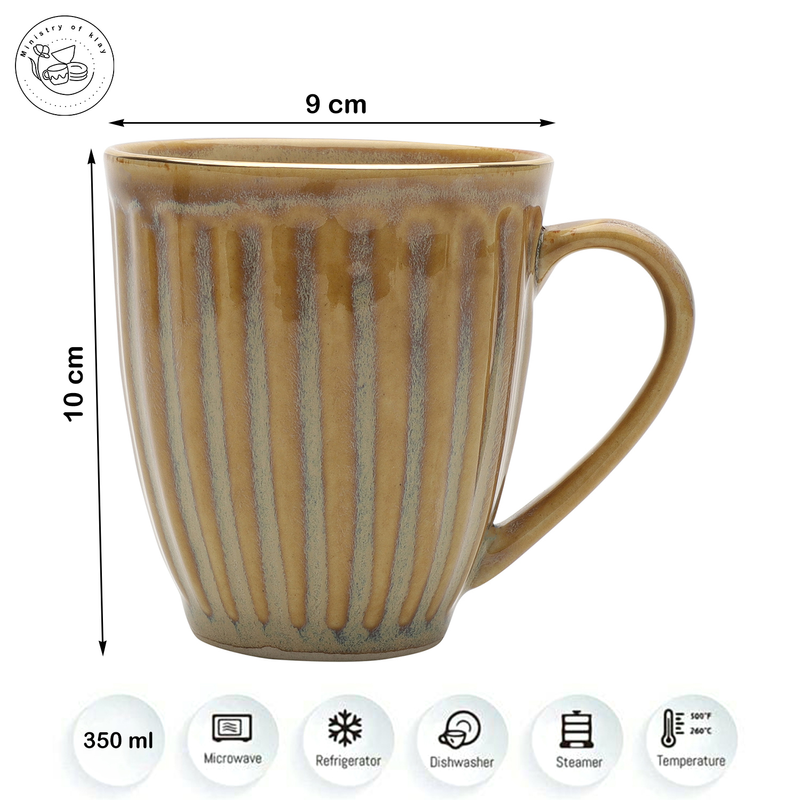 Ministry Of Klay Brown with Golden Ring Ceramic Coffee Mugs / Microwave Safe, Set of 2, 350ml each