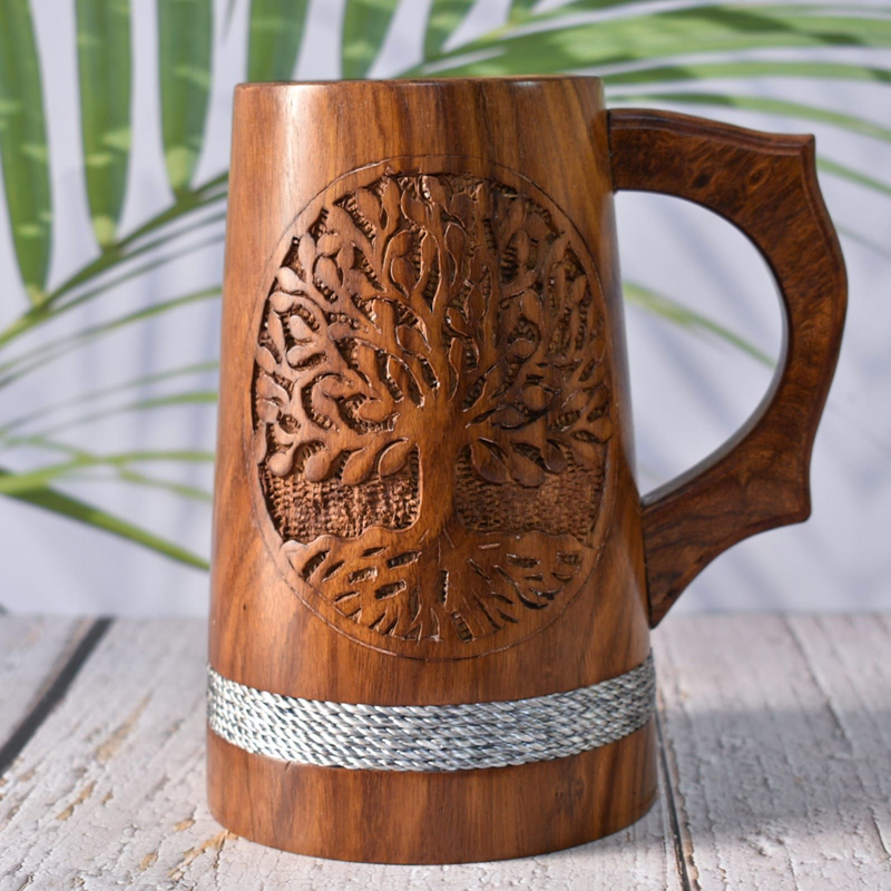 Father's day gift for him-Viking Style 22 OZ Wooden beer mug- Drinking  beer mug Natural Hardwood - Wedding & Birthday Gifts for Him