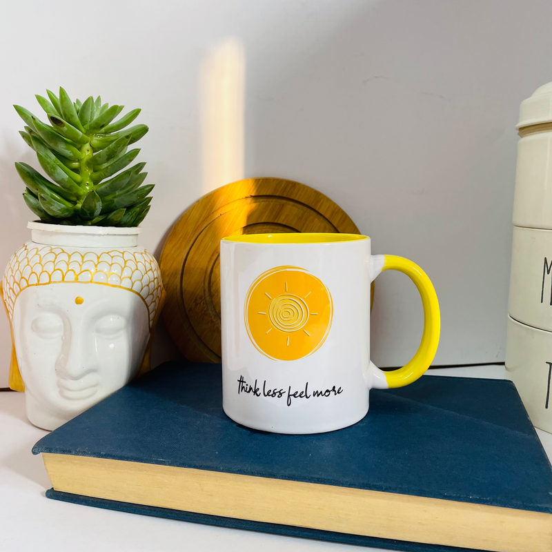 Pastel Yellow Coffee MUG “Think Less Feel More”